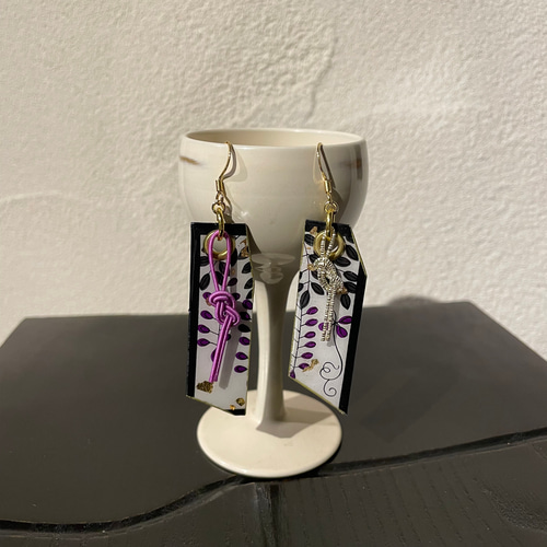 花札ピアス 【藤】水引 イヤリング変更可 サージカルステンレス ピアス