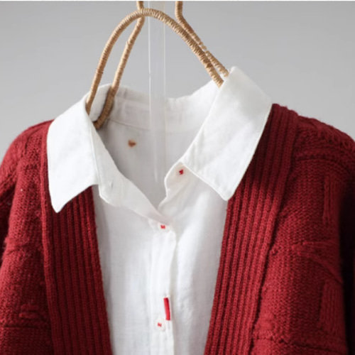 Burberrys 赤 Vネックカーディガン 48サイズ improves ニット カーディガン メンズ チェック柄 ロング