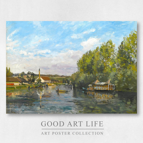 複製画「カミーユ・ピサロ 冬景色」 ヴィンテージ重厚な額付き レ