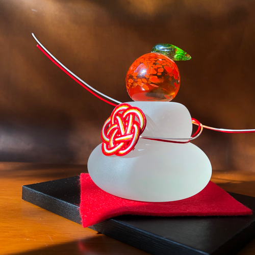 超早割お正月2026】 ガラスの鏡餅 みかんセパレート 水引き付き 鏡餅