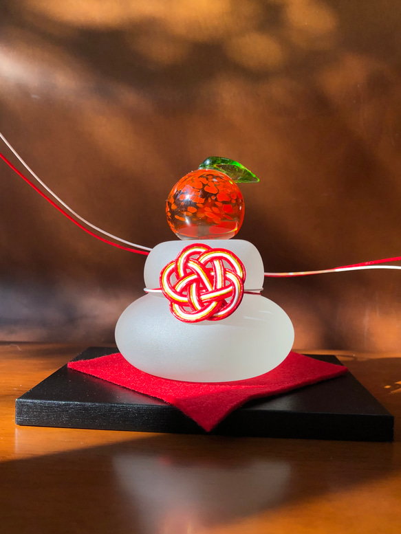 超早割お正月2026】 ガラスの鏡餅 みかんセパレート 水引き付き 鏡餅