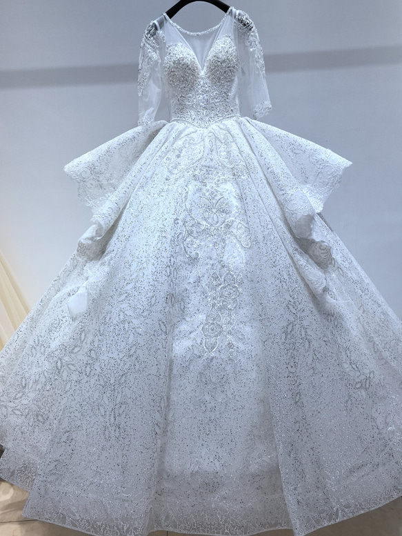 ウェディングドレス ロング プリンセス ビジューレース ウェディングドレス ビジューレース キラキラ ロング プリンセス