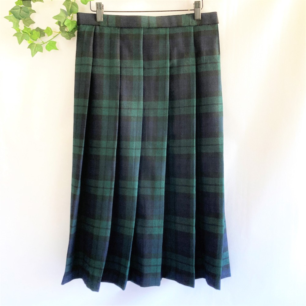 ウールのソフトプリーツスカート　ブラックウォッチ　サイズは指定できます