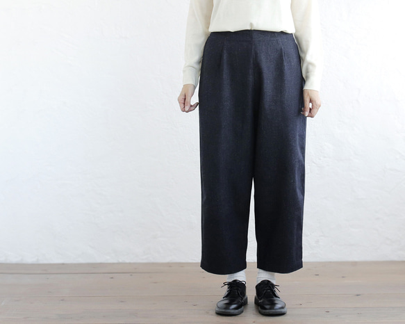 長さが選べる ゆったりカーブライン リネン混デニムパンツ くるぶし丈