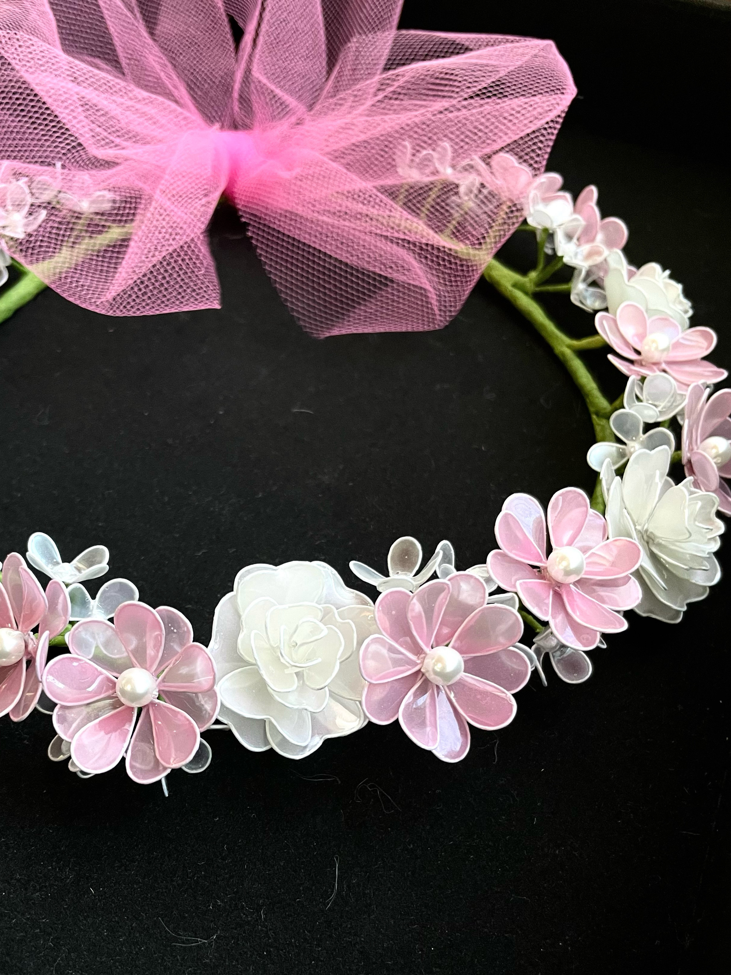 花冠《白薔薇とピンクの花々》＊アメリカンフラワー ＊ディップフラワー ＊結婚式 ＊成人式 ＊ヘッドドレス