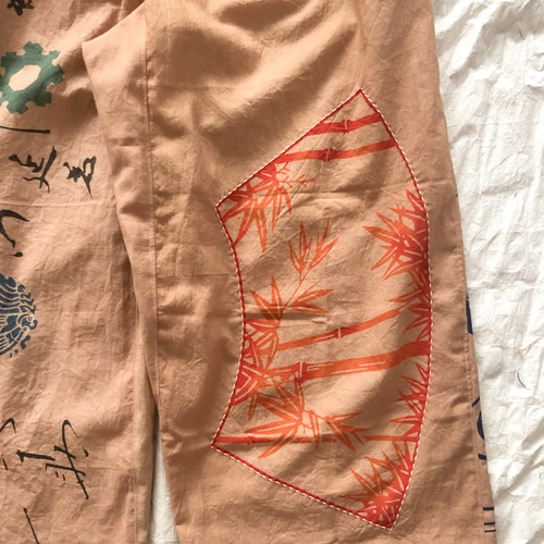 柿渋染め 手ぬぐいリメイク ワイドパンツ ゆったりズボン 京都しあわせ