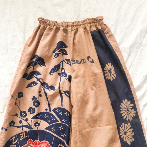 柿渋染め 手ぬぐいリメイク ワイドパンツ ゆったりズボン 京都しあわせ