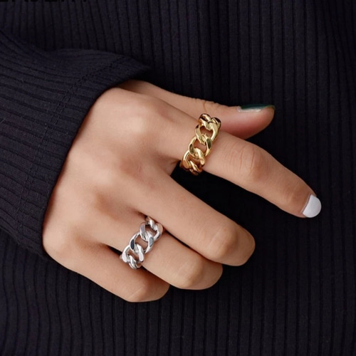 太さ3mmのチャンキーチェーンリング ゴールドカラーステンレス ALI373