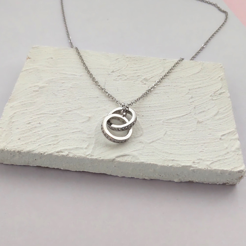 ペアセット ダブルリングチェーンネックレス2個セット ピンクゴールド