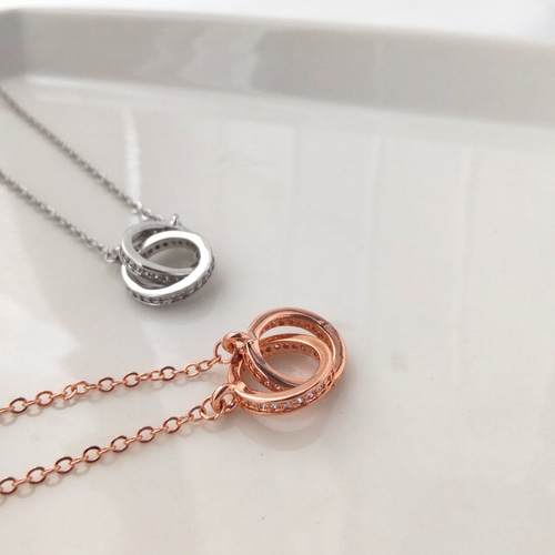 ペアセット ダブルリングチェーンネックレス2個セット ピンクゴールド