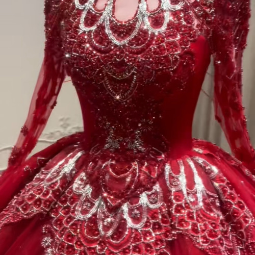 抜群のおしゃれ見え！キラキラレース 赤色 ユニックなデザイン 背中