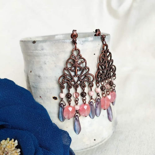 メタルシャンデリアピアス/チェリーピンク✨ ピアス（スタッド・一粒 