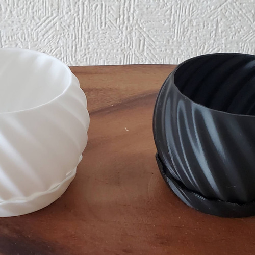 3Dプリンタ鉢 植物鉢 プラ鉢 浅鉢 受け皿つき 一輪挿し・花瓶