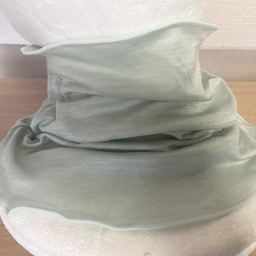 ゆったりリネン麻100%オリーブグリーンシングルウェーブ手作りネック  