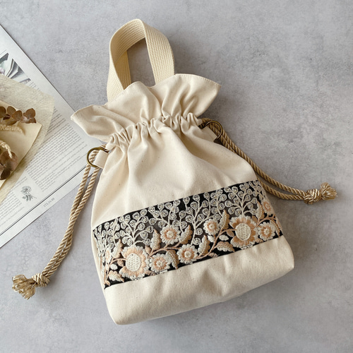 インド刺繍リボン】ハンドメイド 巾着 バック トートバッグ うり 通販 