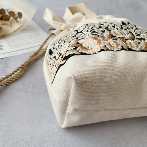 インド刺繍リボン】ハンドメイド 巾着 バック トートバッグ うり