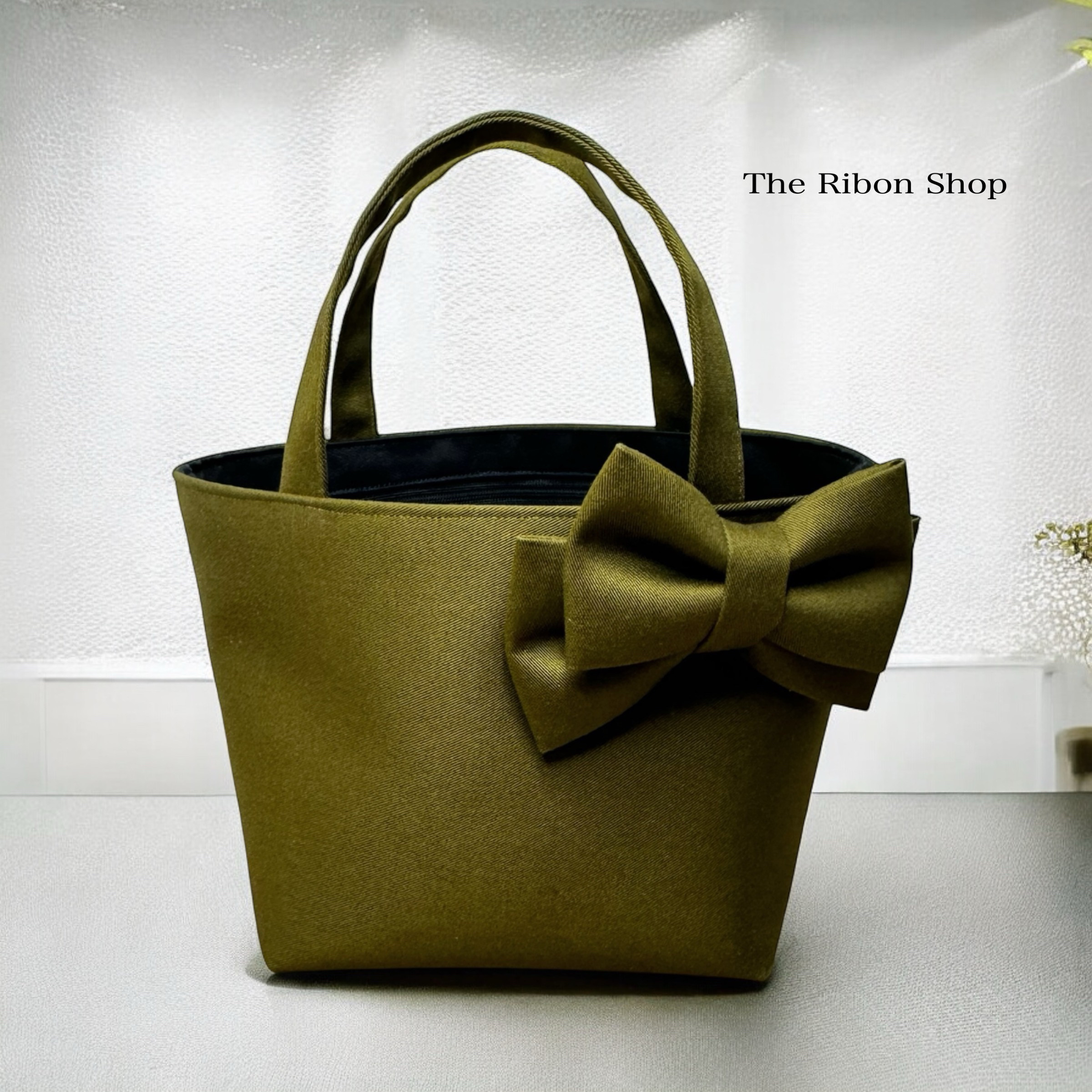 ハンドルリボンミニトートバッグ♡カーキ　S size