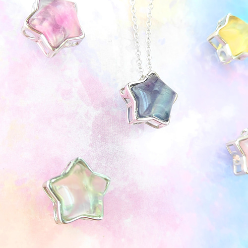フローライト　ハンドメイドネックレス3点 星に願いを☆彡ぷっくり可愛いマルチカラーフローライトのネックレス