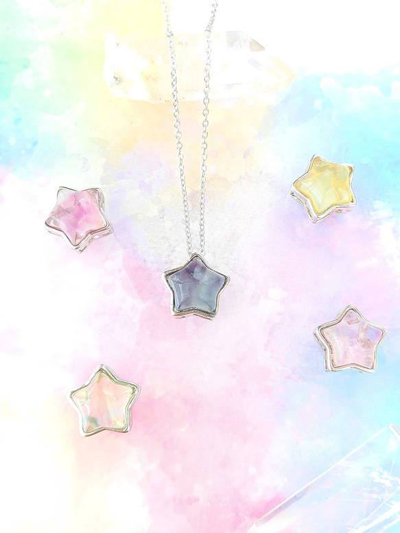 星に願いを☆彡ぷっくり可愛いマルチカラーフローライトのネックレス