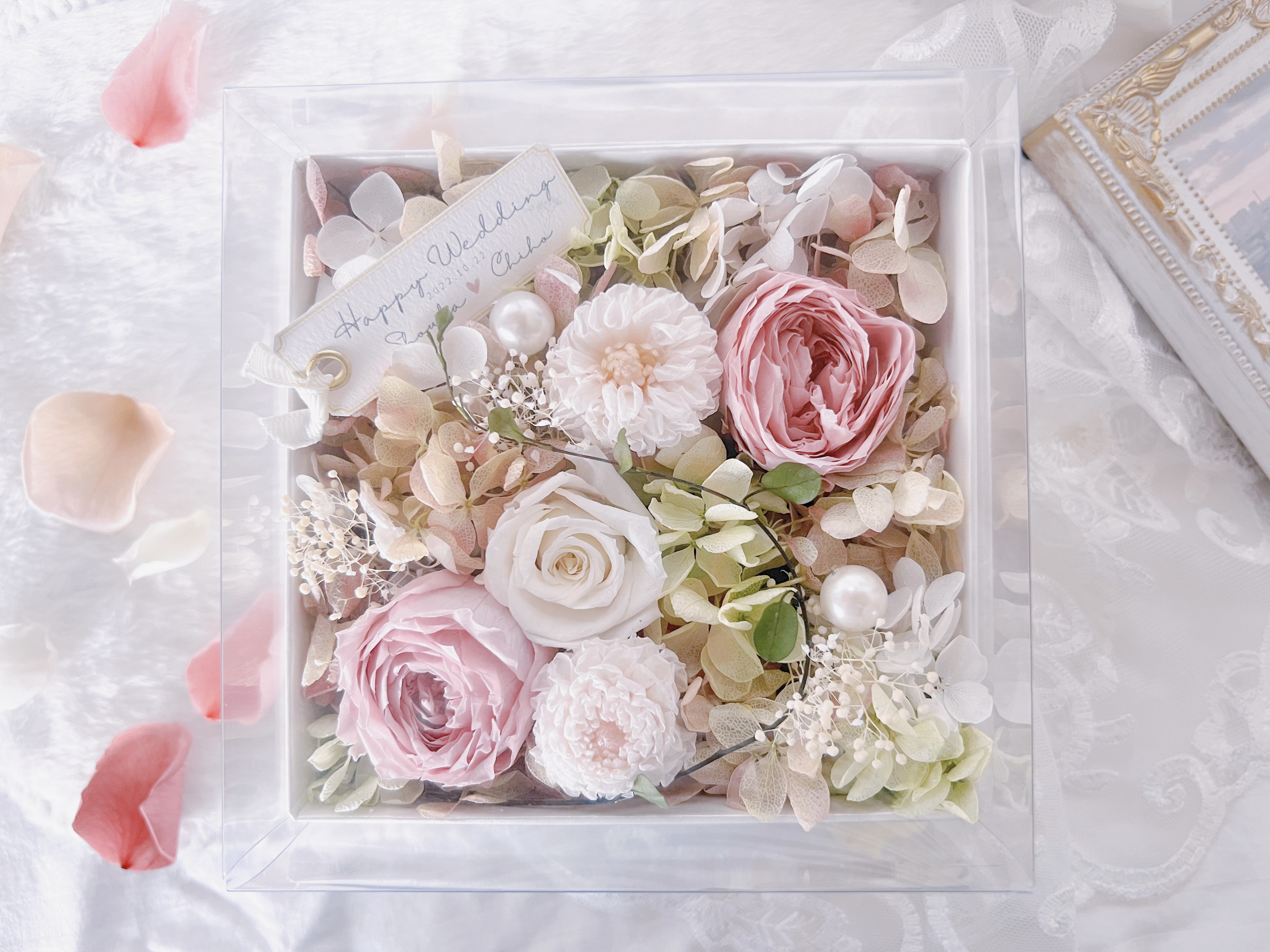 【結婚祝い・新築祝いに♡】BOXアレンジ　ピンク・ホワイト