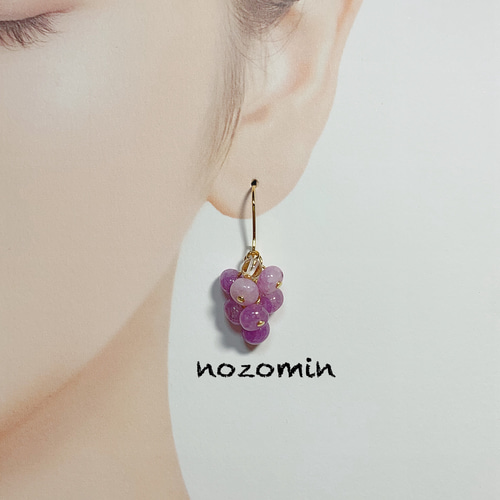 天然石パープルエンジェライトに水晶一粒ピアス ハンドメイドピアス