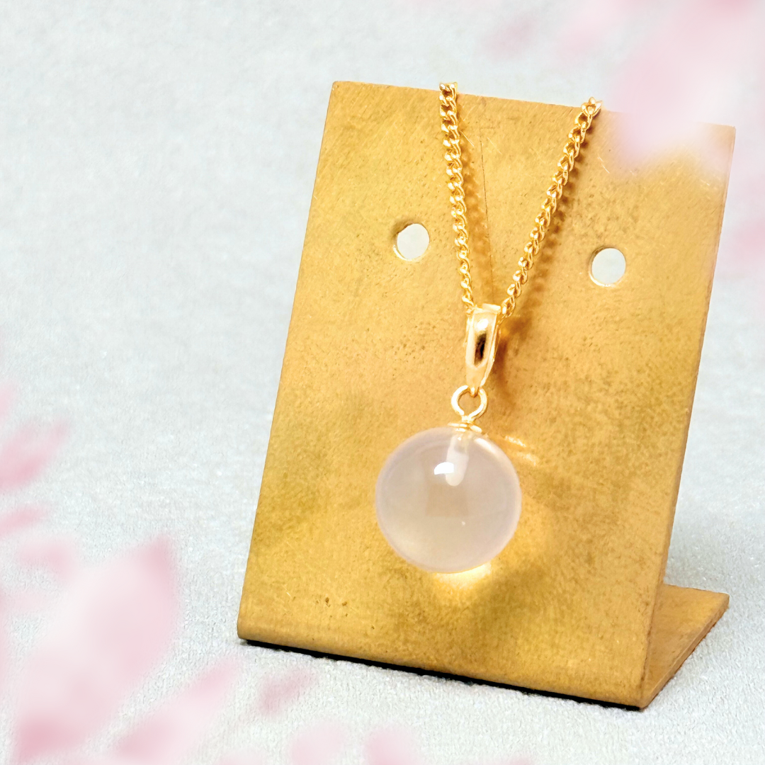 K18 10mm まんまる ローズクォーツ/紅水晶  天然石ネックレス - 花雫S