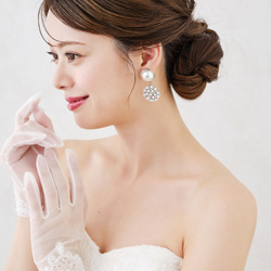 H118 ショートグローブ  ウェディング　結婚式　オーガンジー　レース　刺繍　パール　可愛い　 2枚目の画像