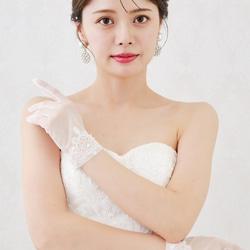 H118 ショートグローブ  ウェディング　結婚式　オーガンジー　レース　刺繍　パール　可愛い　 3枚目の画像