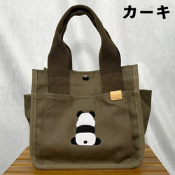 【送料無料】背中パンダの刺繍 たくさんポケット付きキャンバスミニトートバッグ ミニバッグ 3枚目の画像