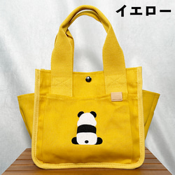 【送料無料】背中パンダの刺繍 たくさんポケット付きキャンバスミニトートバッグ ミニバッグ 4枚目の画像