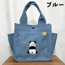 【送料無料】背中パンダの刺繍 たくさんポケット付きキャンバスミニトートバッグ ミニバッグ 2枚目の画像
