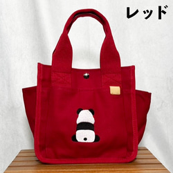 【送料無料】背中パンダの刺繍 たくさんポケット付きキャンバスミニトートバッグ ミニバッグ 6枚目の画像