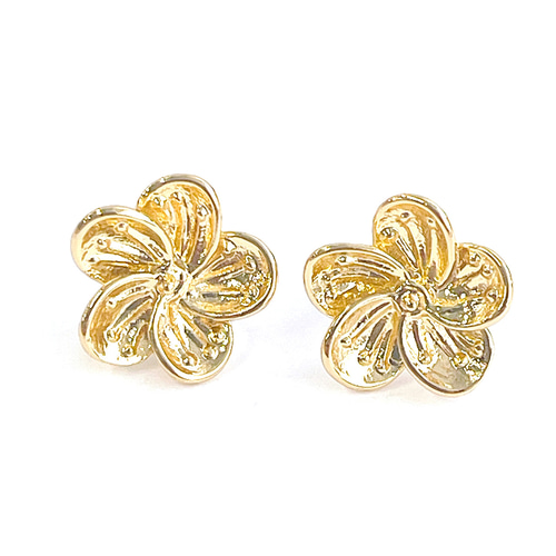 eje649【1ペア】カン＆チタン芯！優雅な形 Plumeria花 16KGP ゴールド