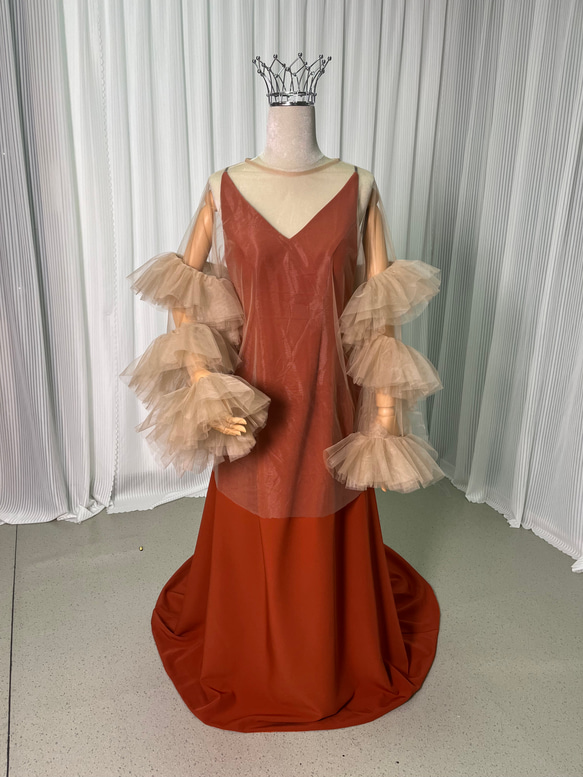 送料無料！ウェディングドレス ツーピース ベージュ テラコッタ色  