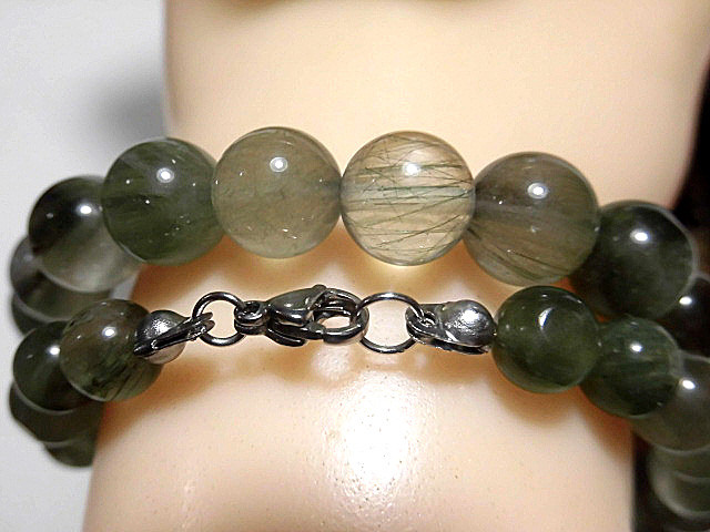 天然石 グリーンルチルクォーツ7.3mm〜11.6mm玉ネックレス 　　240101927