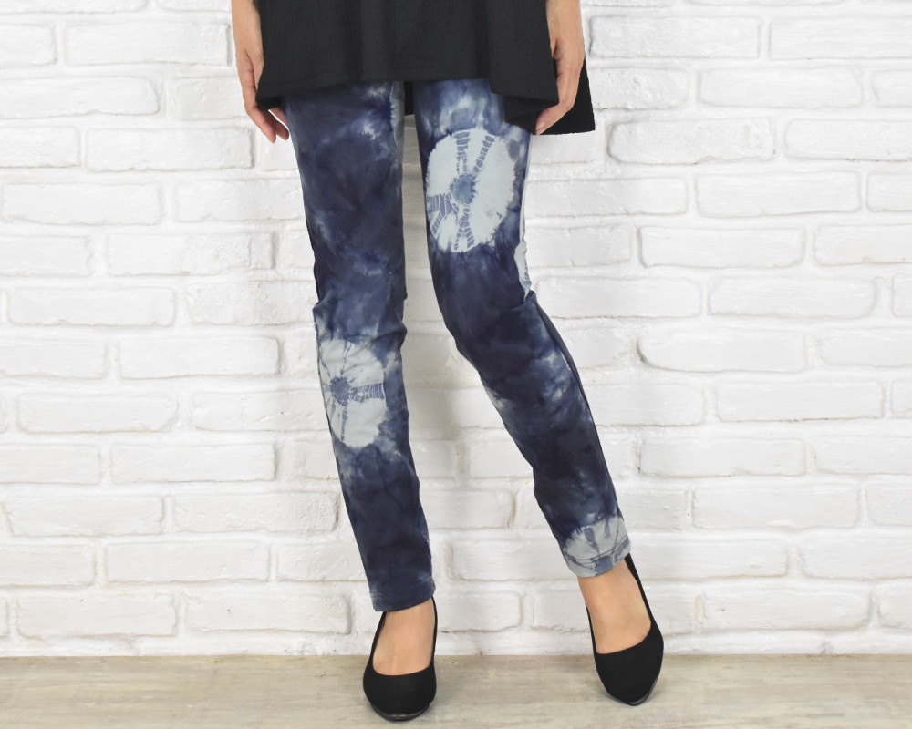 極上の穿き心地！タイダイ柄スキニーストレートストレッチロングパンツ