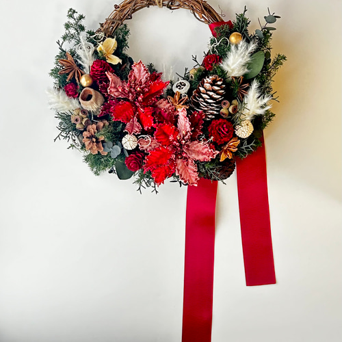 2.クリスマスハーフリース □ポインセチアのクリスマスリースM□ ハーフリース クリスマス