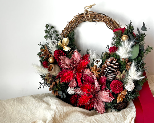 ◇リース◇ハーフリース◇プレゼント □ポインセチアのクリスマスリースM□ ハーフリース クリスマス