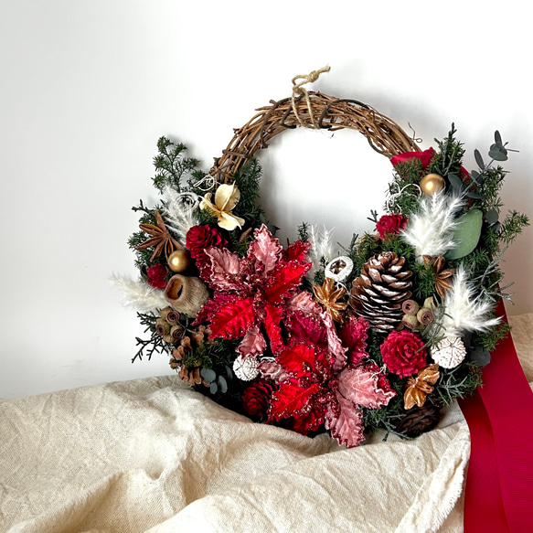 □ポインセチアのクリスマスリースM□ ハーフリース クリスマス