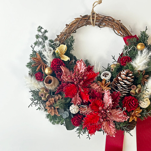 ◇リース◇ハーフリース◇プレゼント □ポインセチアのクリスマスリースM□ ハーフリース クリスマス
