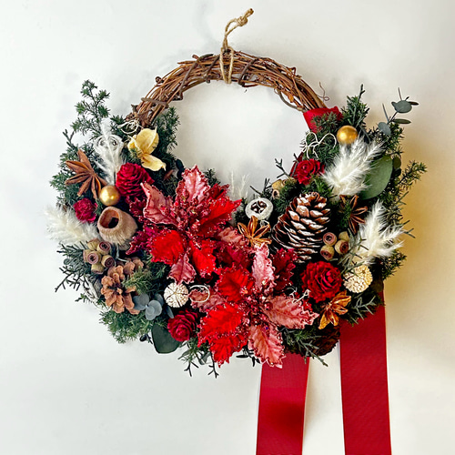 □ポインセチアのクリスマスリースM□ ハーフリース クリスマス