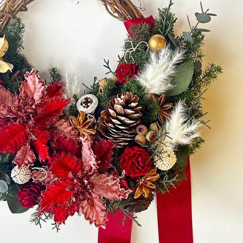□ポインセチアのクリスマスリースM□ ハーフリース クリスマス