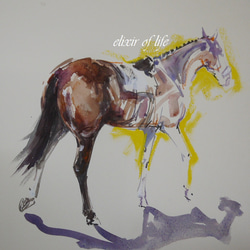 立ち上がる馬(高級水彩画用紙、F4, 24cm×33，5cm、墨、水彩