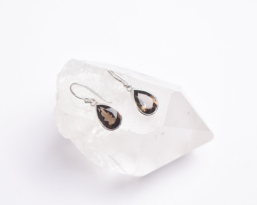 英国ヴィンテージ 1970s-80s 9金 天然スモーキークォーツ ピアス ピアス K10イエローゴールド シトリン イエローサファイア