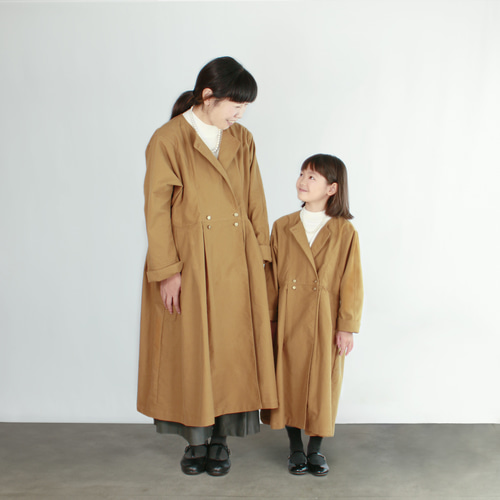 送料無料【 親子コーデ♪ 】ノーカラー ダブルブレストコート