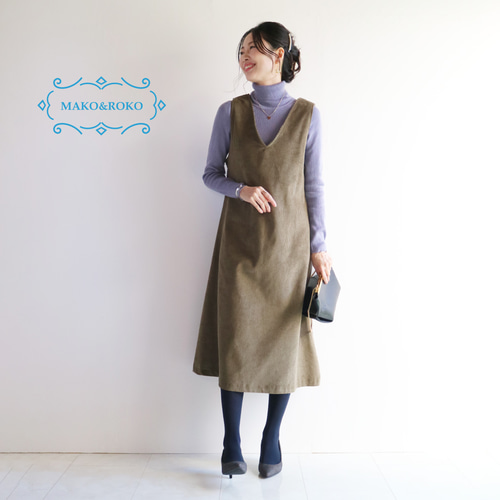 新色【カーキ】秋冬レトロ☆中ピッチコーデュロイジャンパースカート