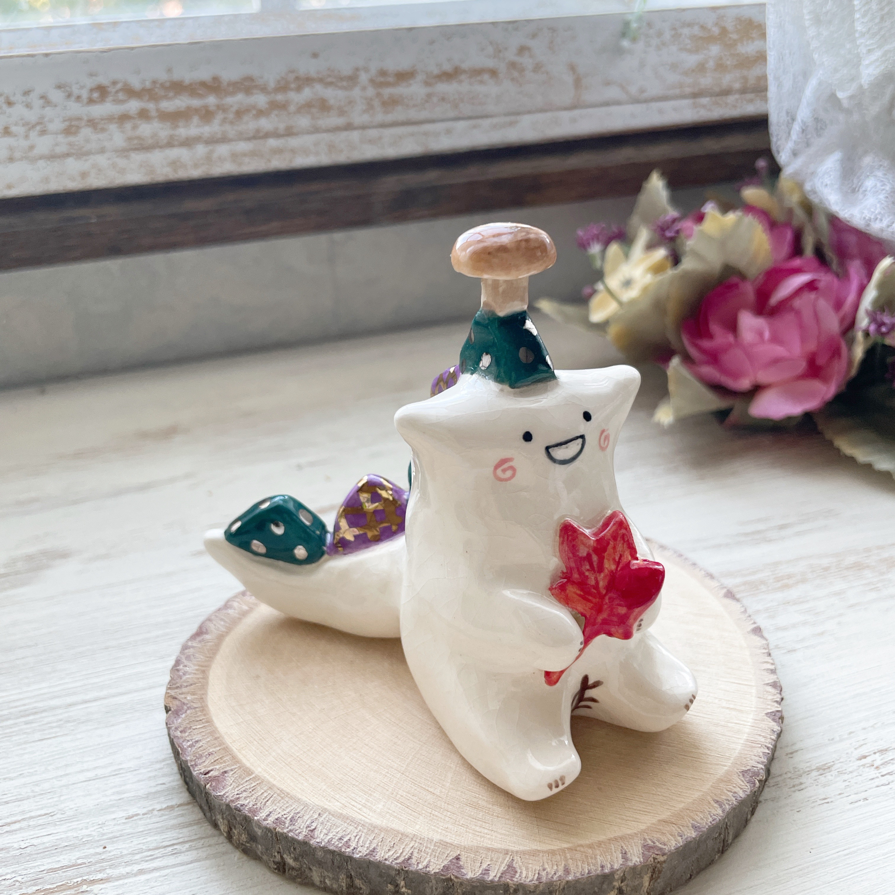 【新作】ぴーすこ君 陶人形 紅葉 金彩 銀彩/ 恐竜  秋