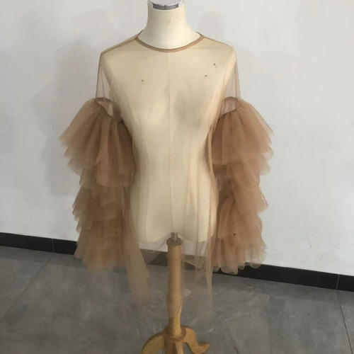 ハンドメイドベージュチュールボレロ ポンチョ トップス シンプル  