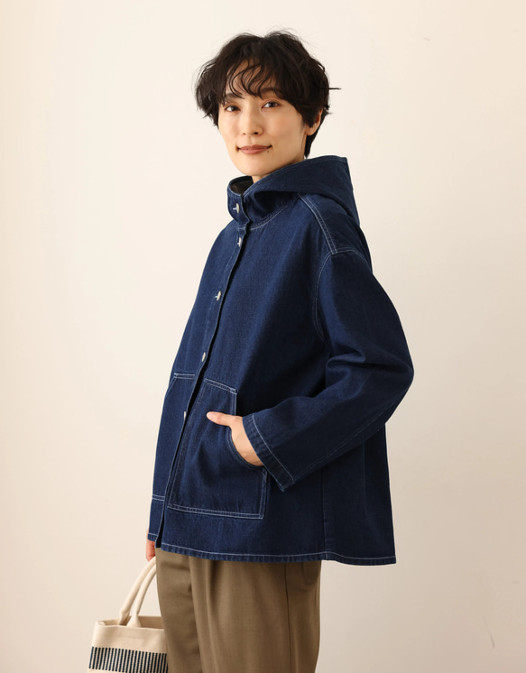 着回し力が高いデニムジャケット　フード付きアウター　コットン　241002-1 8枚目の画像