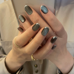 ニュアンスネイル ミラー フレンチ ネイルチップ 春ネイル ハンドメイド ニュアンスネイル ミラー フレンチ ネイルチップ 春ネイル